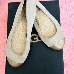 UGG Women's Rime Ballet Flats Beige Suede Sheepskin Sherpa size 8